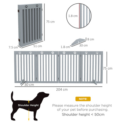 PawHut Wooden Pet Gate Foldable Freestanding Dog Safety Barrier w/ Support Feet, Grey 