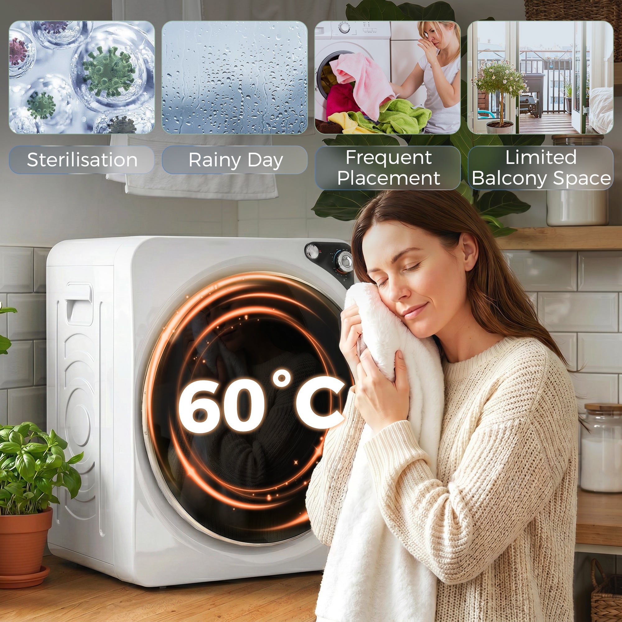 HOMCOM 5kg Vented Tumble Dryer, 1000W Compact Tumble Dryer with 5 Drying Modes, Stainless Steel Tub, White