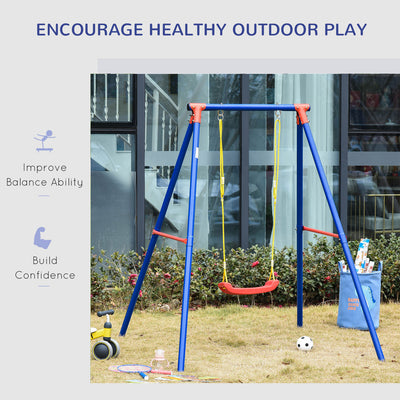 Outsunny Kids Swing Set Toddler Swing Adjustable Rope Heavy Duty A-Frame Stand Outdoor Playset for 3-8 Years Old Blue 