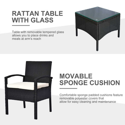 Outsunny 2 Seater Rattan Bistro Set, Steel-Black 