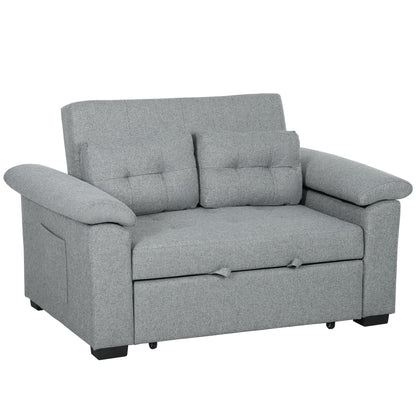 HOMCOM Pull Out Sofa Bed with 2 Pocket Springs, Fabric 2 Seater Click Clack Sofa Bed Settee, Convertible Sofa Couch with Pillows and Side Pockets for Living Room, Home Office, Light Grey 
