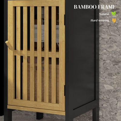 HOMCOM Bamboo-Blend Retro Cut-Out Bathroom Storage Unit, with Cupboard 