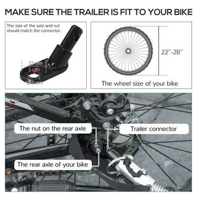 HOMCOM Steel Bike Trailer with Triple Safety, Wagon Bicycle Trailer with Suspension, 2 Wheels Outdoor Storage Carrier, Black 