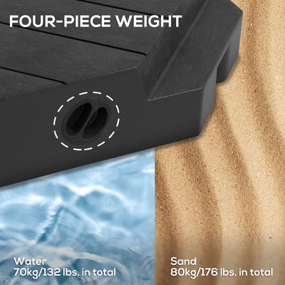 Outsunny Umbrella Weights for Cantilever Parasols, Set of 4 Heavy Duty Parasol Base Weights, 80kg Sand or 60kg Water Filled, Black 