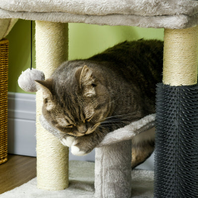PawHut 48cm Cat Tree with Scratching Posts, Bed, Perch, Self Groomer, Toy - Grey 