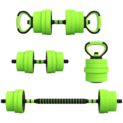 SPORTNOW 30kg Four-In-One Adjustable Weight Dumbbells Set, Barbell, Kettlebell, Push Up Stand - Green 
