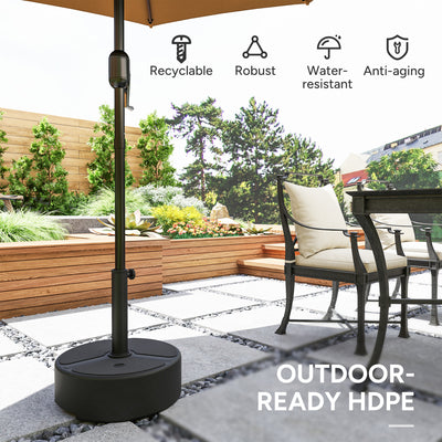 Outsunny Round Garden Parasol Base, Garden Umbrella Stand Heavy Duty Parasol Base, Filled Up to 20kg with Stand or 18kg with Water for Garden, Poolside, Black 