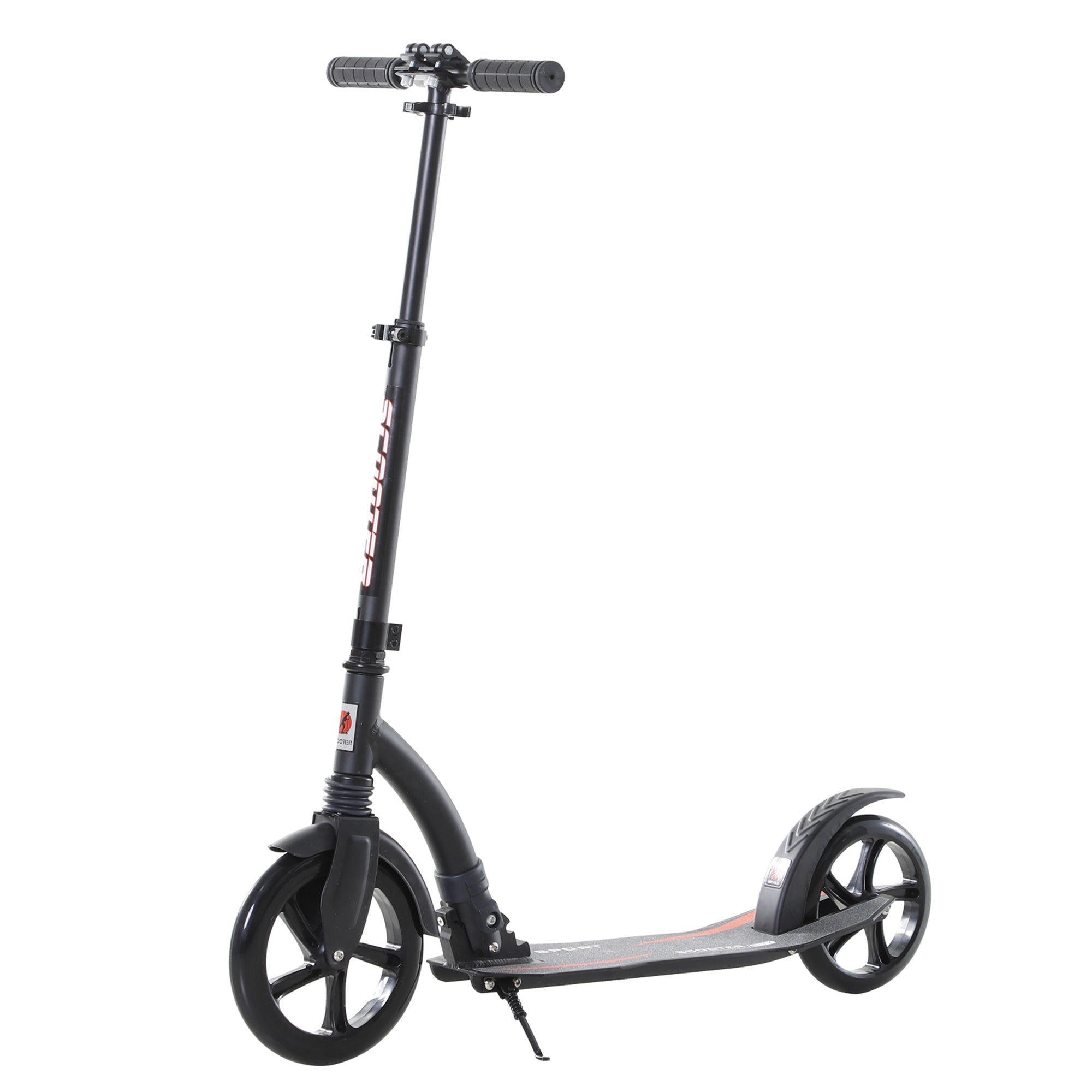 HOMCOM Foldable Kick Scooter with Double Shock Absorption and Big Wheels, Height Adjustable Aluminium Frame Big Wheel Scooter for 14+ Teens Adult - Black 