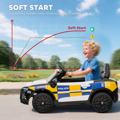 AIYAPLAY Kids Electric Ride on Police Car with Remote Control, Music, Horn, Siren Flashing Lights for 3-5 Years Old, Multicolour 