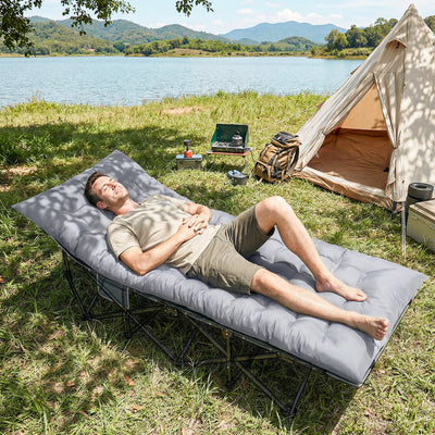 Outsunny Sleeping Mat, Foldable Camping Mattress Pad with Elastic Straps, Light Grey 
