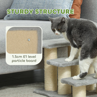 PawHut Pet Stairs 3-step Pet Ladder Cat dog Stairs Climb Ladder Cat Tree, Grey 