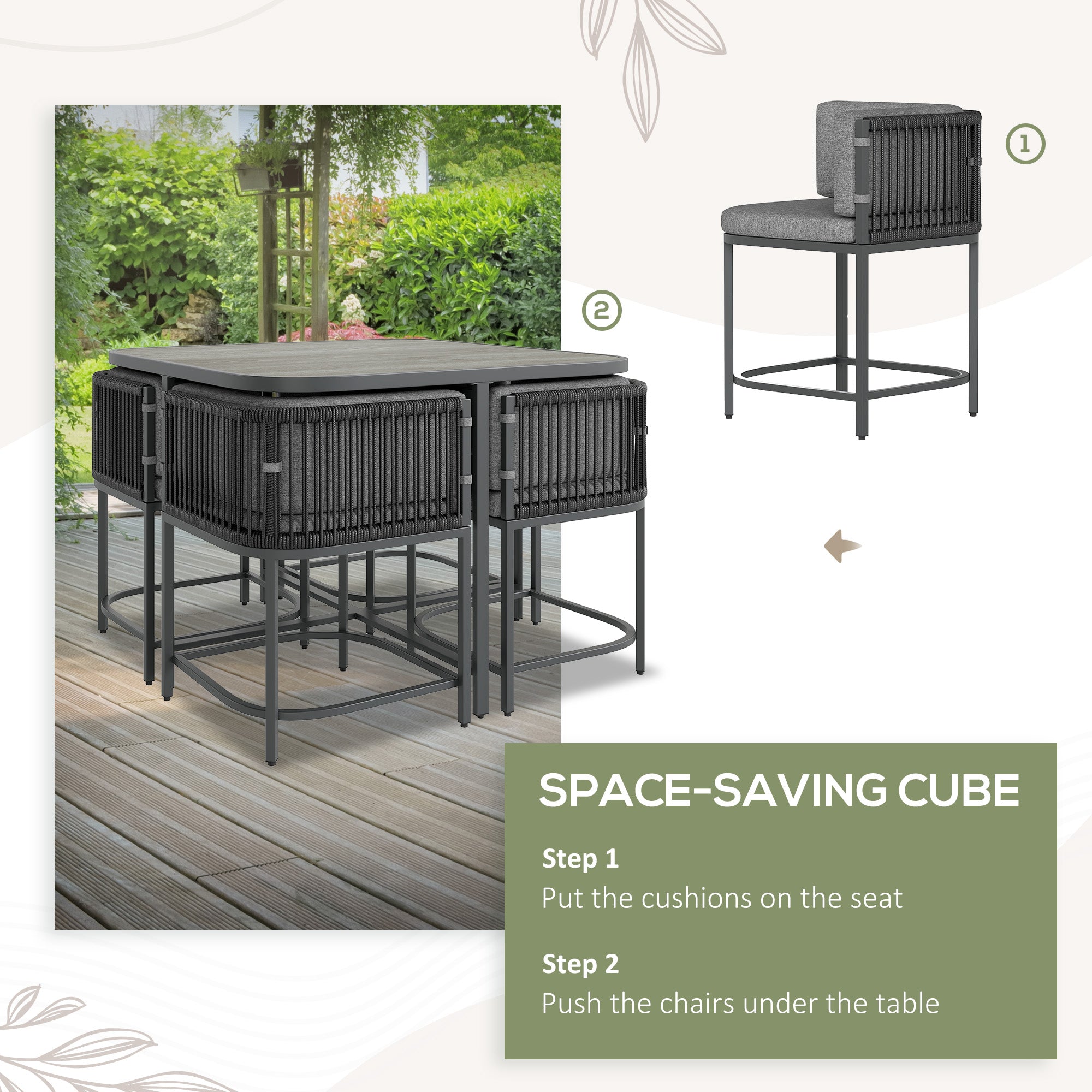Outsunny 4-Seater Rattan Cube Garden Furniture Set with Cushions - Charcoal Grey 