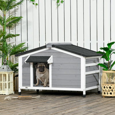 PawHut Wooden Dog Kennel for Outside, for Medium Dogs, 65H x 97L x 72Wcm, Grey 