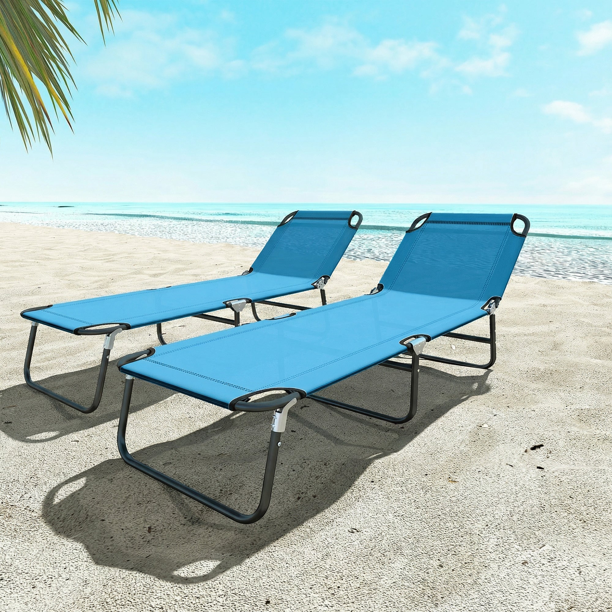Outsunny Garden Sun Lounger, with Five-Position Back - Sky Blue 