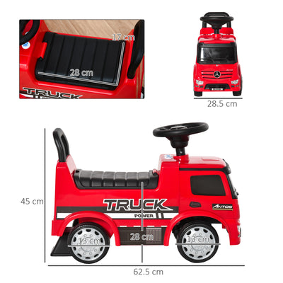 HOMCOM Compatible Kids Ride On Car Truck Mercedes Benz Licensed Toddler Foot To Floor Slider w/Under Seat Storage for 12 - 36 Months Red 