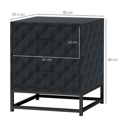 HOMCOM Bedside Tables Set of 2, Modern Bedside Table Nightstand with 2 Drawers, Bedside Cabinet Sofa Side Table with Storage, Steel Legs for Bedroom, Living Room, Black 