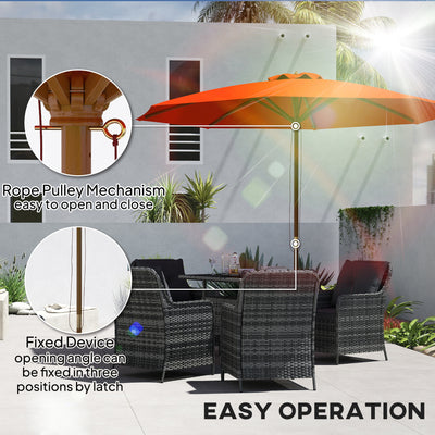 Outsunny 3m Wood Pole Parasol Umbrella - Orange 