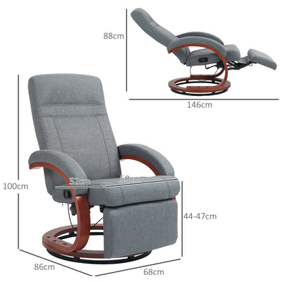 HOMCOM 135\'c2\'b0 Manual Reclining Swivel Chair, with Footrest - Grey 