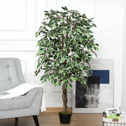 Outsunny 160cm/5.2FT Artificial Ficus Silk Tree with Nursery Pot, Decorative Fake Plant, for Indoor Outdoor Décor 