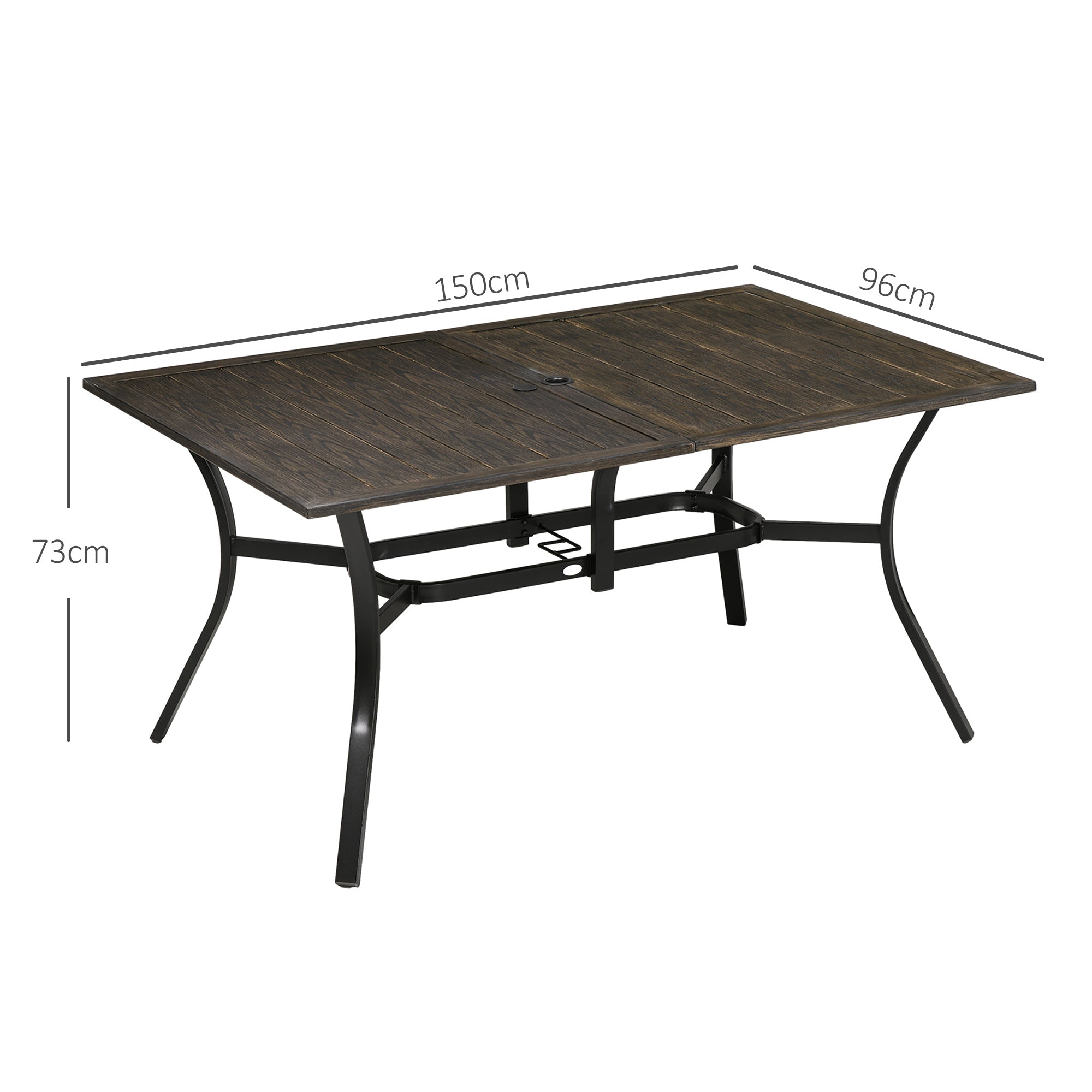 Outsunny Six-Seater Steel Garden Table, with \'e2\'8c\'8041mm Parasol Hole - Wood-Effect 