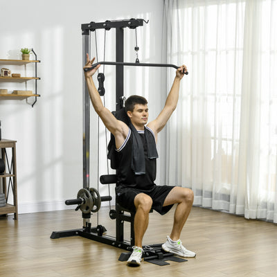 SPORTNOW Pull Up Station, Power Cage with Adjustable Seat, for Home Gym - Black 