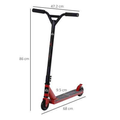 HOMCOM Street Stunt Scooter Intermediate and Beginner Freestyle Tricks Scooters For 14+ Teens Adult w/ Rear φ10cm Wheel & Brake - Red 