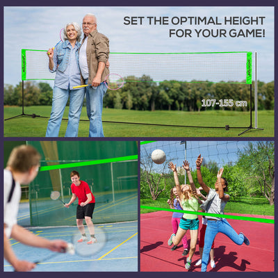 SPORTNOW Badminton Net Set, Height Adjustable Net for Pickleball, Volleyball, Badminton, with 3 Shuttlecocks, 4 Rackets 