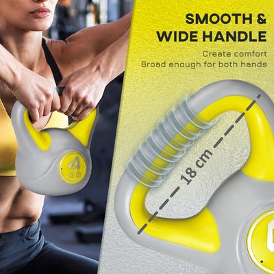 SPORTNOW Kettlebell, 4kg Kettle Bells with Handle for Home Gym Weight Lifting and Strength Training, Yellow and Grey 