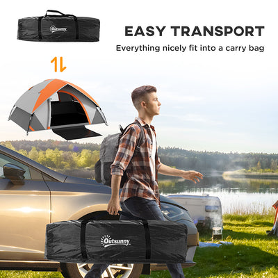 Outsunny Two Man Single Room Dome Tent, with Accessories - Orange/Grey 