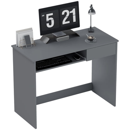 HOMCOM Compact Computer Desk with Keyboard Tray, Home Office Desk with Drawer for Bedroom Study, Grey 