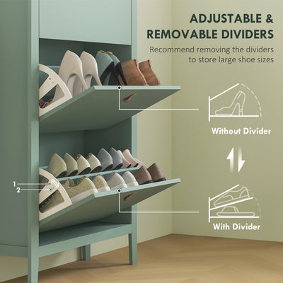 HOMCOM Modern Three-Drawer Shoe Cabinet - Green 