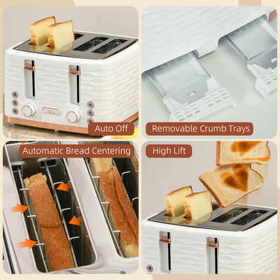 HOMCOM Four-Slice Rippled Toaster - White 