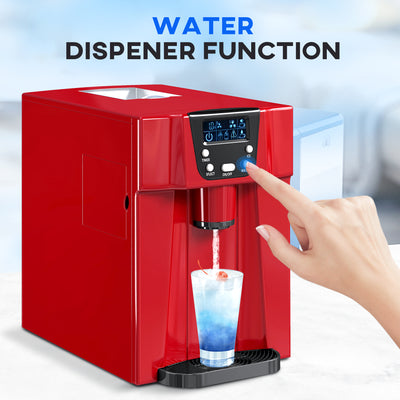 HOMCOM 3L Ice Maker Machine and Water Dispenser, 12kg in 24H, 2 Sizes 9 Ice Cubes Ready in 6-10 Mins Ice Machine, Red 