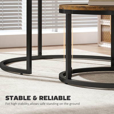 HOMCOM Set of Two Wood-Effect Stacking Tables - Rustic Brown 