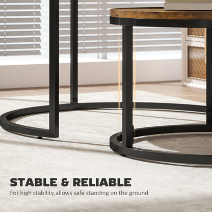 HOMCOM Set of Two Wood-Effect Stacking Tables - Rustic Brown