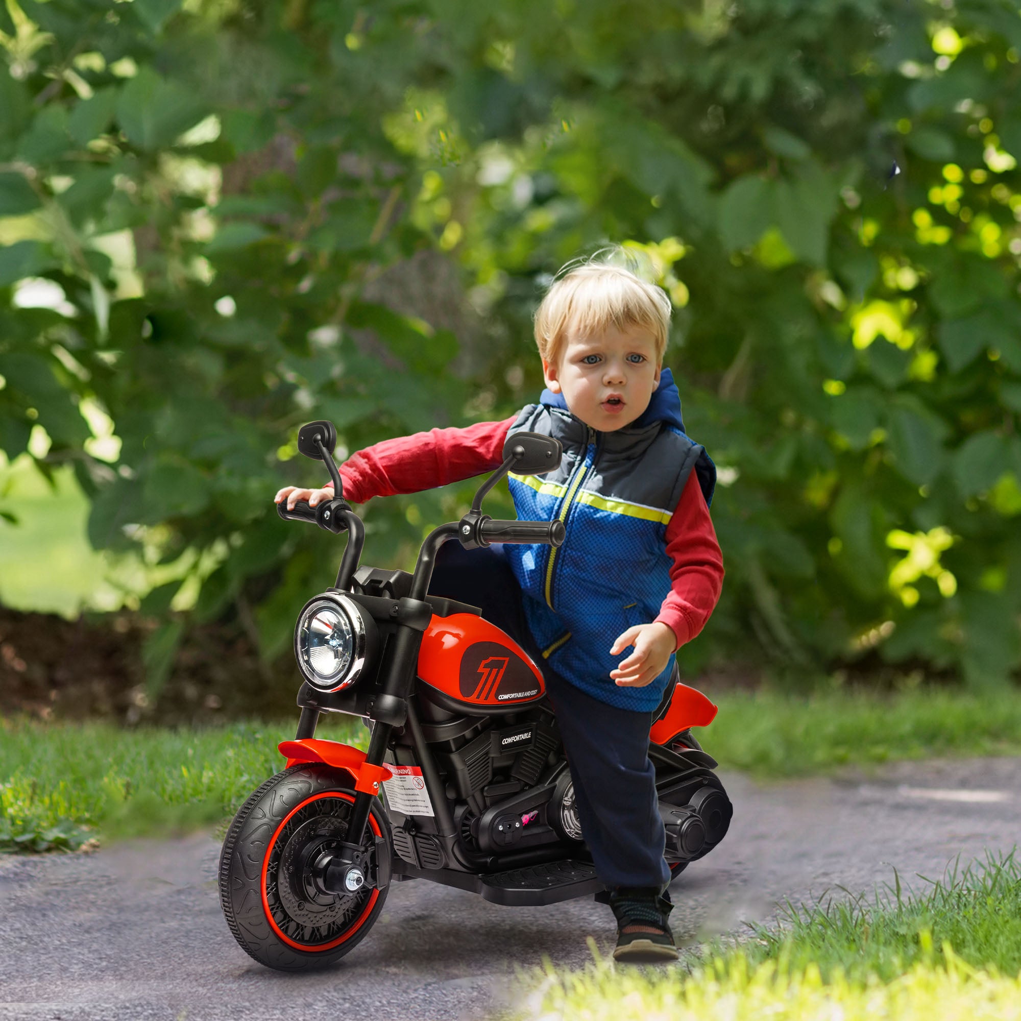 HOMCOM 6v Electric Motorbike with Training Wheels, One-Button Start - Red 