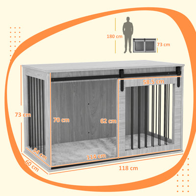 PawHut 118cm Dog Crate Furniture with Removable Cushion for Extra Large Dogs - Grey 