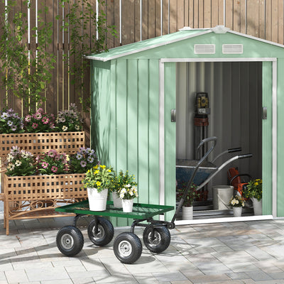 Outsunny Garden Trolley Cart, Heavy Duty Garden Cart with Metal Frame, 10" Pneumatic Wheels, Rotating Handle, 150kg Capacity, for Garden, Farm, Green 