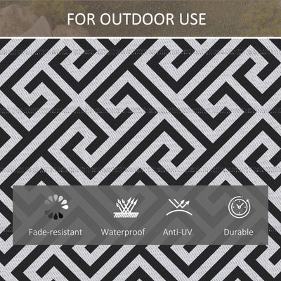 Outsunny 121 x 182 cm(4x6ft) Outdoor Rug Reversible Mat Plastic Straw Rug Portable RV Camping Mat for Garden Deck Picnic Indoor, Black & White 