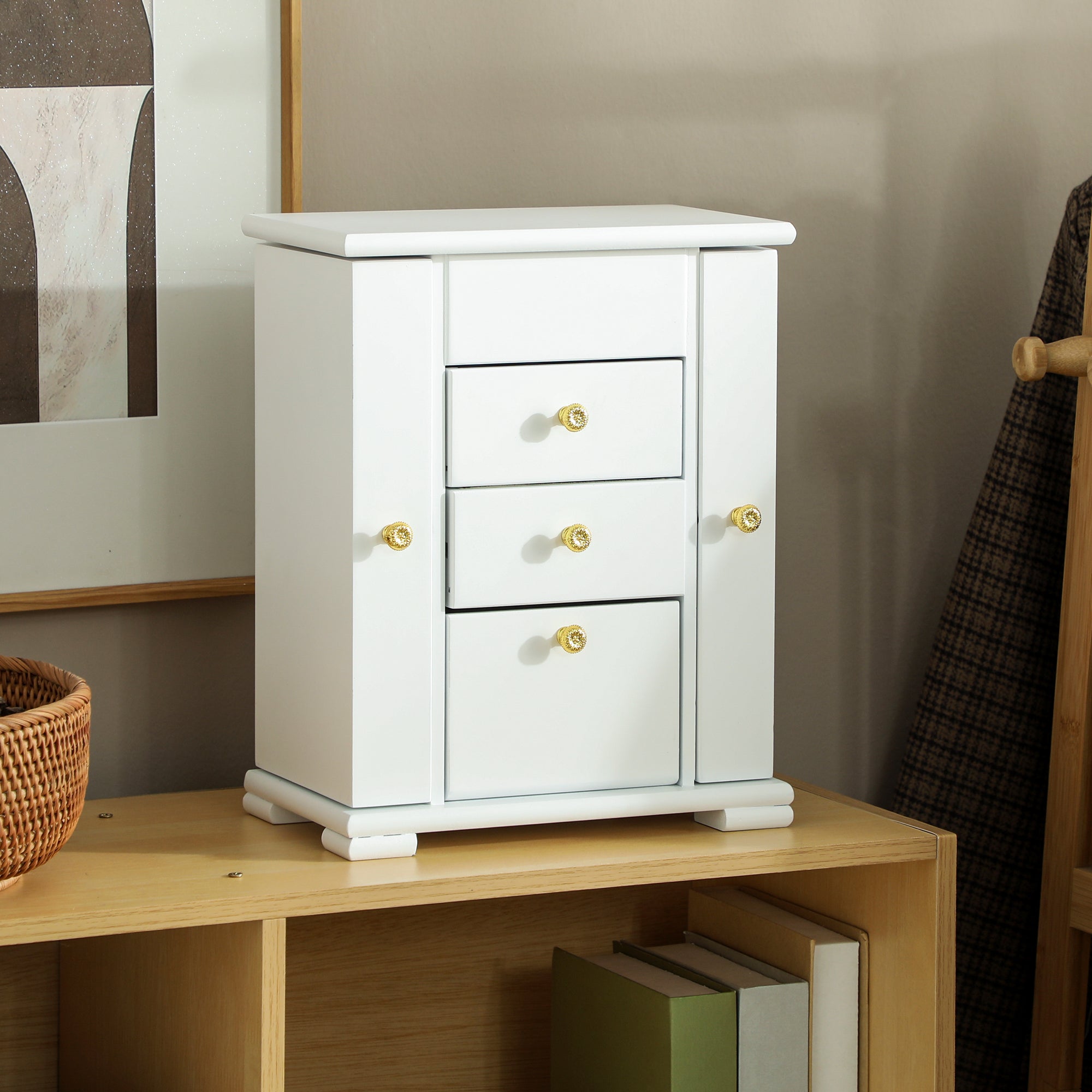 HOMCOM 4-Tier Jewellery Box with Mirror and 2 Drawers - White