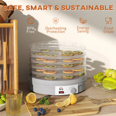 HOMCOM 5 Tier Food Dehydrator, 245W Food Dryer Machine with Adjustable Temperature Control for Drying Fruit, Meat, Vegetable, Jerky and Pet Treat, Grey 
