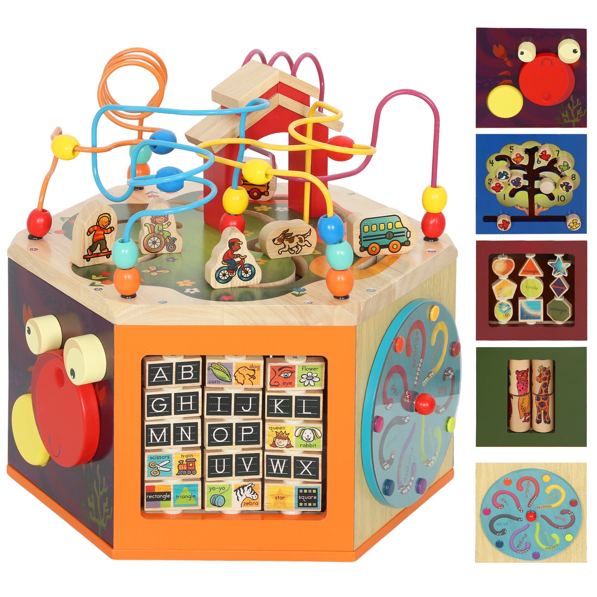 AIYAPLAY 8 in 1 Wooden Activity Cube with Bead Maze, Shape Sorter, for Kids Boys Girls 18+ Months 