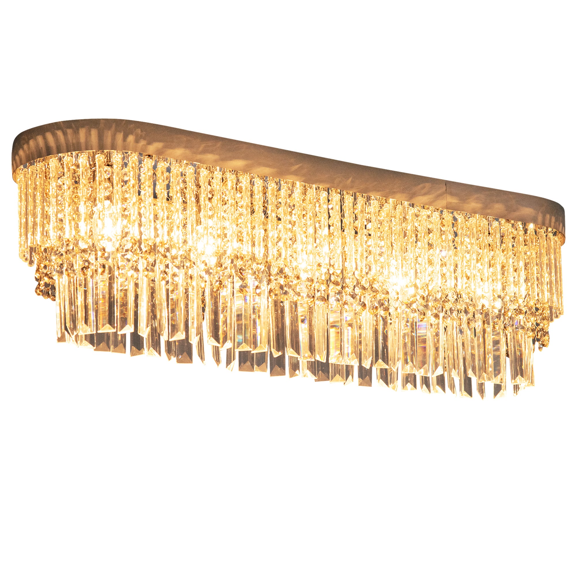 HOMCOM Modern Raindrop Crystal Chandelier, Round Rectangular hanging Ceiling Light, Linear Hanging Lighting with Stainless Steel Base, for Restaurant Kitchen Island Dining Room Hotel, Silver 