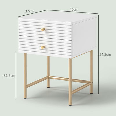 HOMCOM Set of Two Elegant Bedside Tables - White/Gold-Tone 