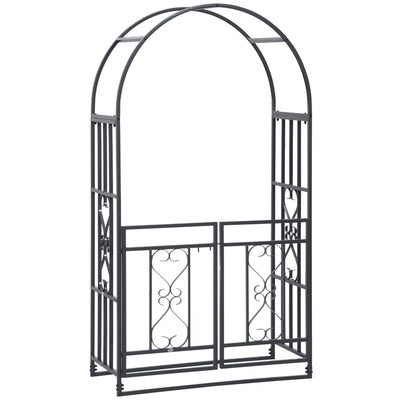 Outsunny Outdoor Garden Arch with Double Gates, Metal Garden Arbor for Climbing Plants, Roses, Vines, Wedding Arch for Outdoor, 114L x 50W x 206H cm, Dark Grey 
