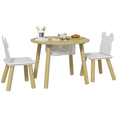 AIYAPLAY 3-Piece Kids Activity Table Set with Centre Mesh Bag, Bear-Shaped Backrest, for Arts and Crafts, Reading, Dining 