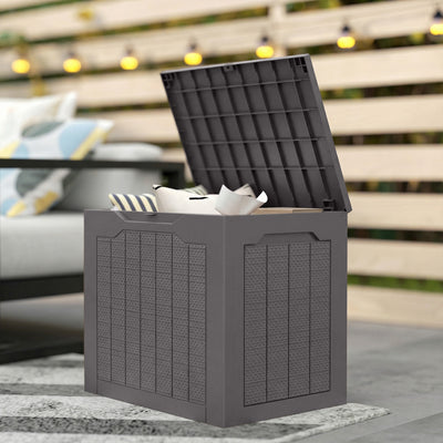 Outsunny 93L Plastic Garden Storage Box, Outdoor Storage Box with Handles, Waterproof Outdoor Storage Container, Brown 
