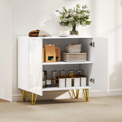 HOMCOM Modern Luxe High Gloss Sideboard, with Hairpin Legs - White 