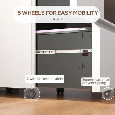 Vinsetto 2-Drawer Mobile Filing Cabinet, Steel Lockable File Cabinet for Letter, A4 and Legal Size, Pre-Assembled Body, White 