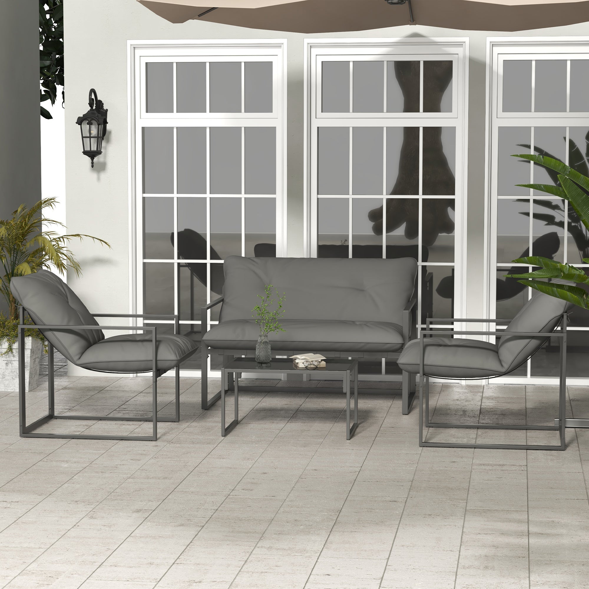 Outsunny Four-Piece Relaxed Back Garden Dining Set - Black/Grey 